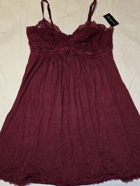 INC Heavenly Soft Lace-Trimmed Knit Nightgown Lingerie Rhododendron